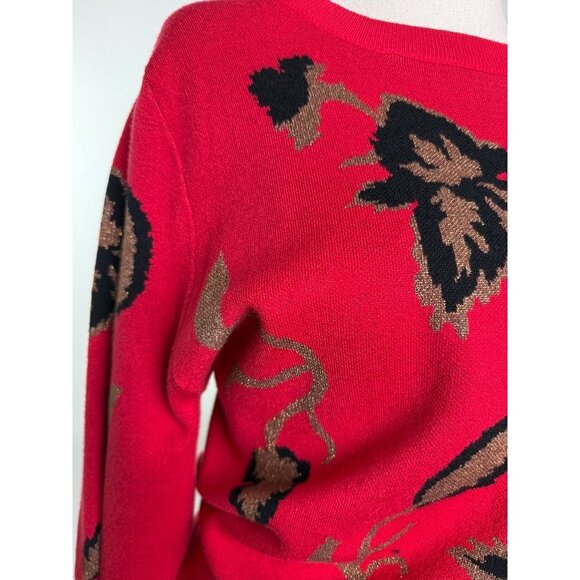 Marc New York Andrew Marc Womens Red Floral Sweater XL Long Sleeve Crewneck - Picture 6 of 7